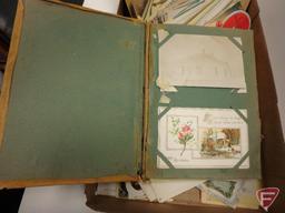 Box of vintage post cards and registry bills from early 1900s, approx. 250
