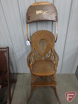 Vintage wood and wicker high chair