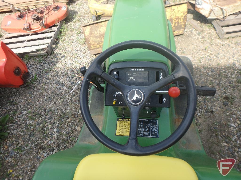 John Deere 318 riding garden tractor with front plow 54in attachment,