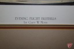Framed and matted print Evening Flight Bluebills by Gary W Moss 85/580 30inHx36inW,
