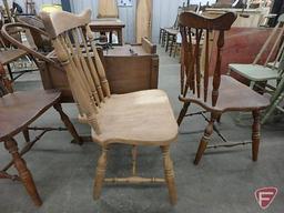 (2) sets of 3 wood chairs, sets are similar in style not color, All 6 chairs