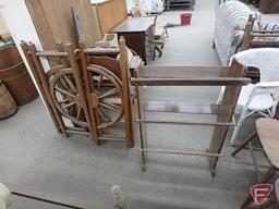 Assortment of wood items, magazine racks, book shelf, drawers, side tables,