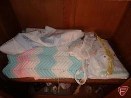 Scarves, dress and wool, hankies womens and mens, upholstery material, baby afghan, bibs,