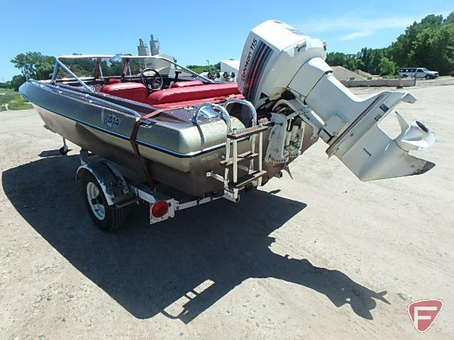 1982 Baja 160BR speedboat with 115HP Johnson outboard, ski pole, and 1982 EZ Loader trailer