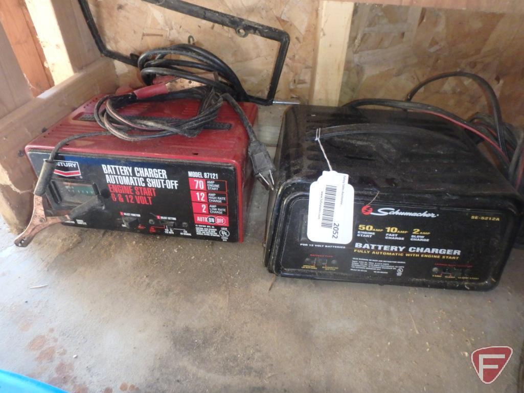 (2) battery chargers: Schumacher 50/10/2amp and Century 70/12/2amp, 6 and 12v