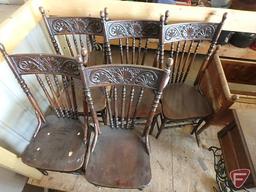 (5) wood chairs, some scratches and paint. All 5