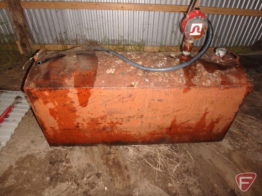 Approx. 200 gallon portable fuel tank with hand pump (works)