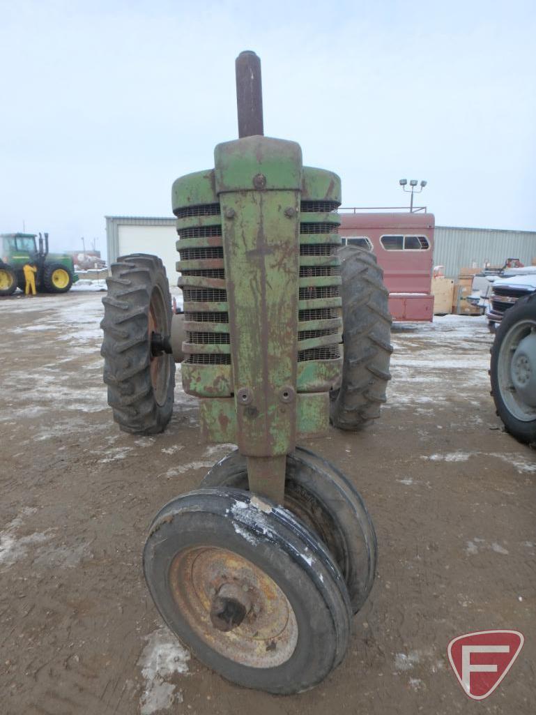 1949 John Deere A tractor sn 612824, narrow front, streamlined, battery seat, roll-o-matic