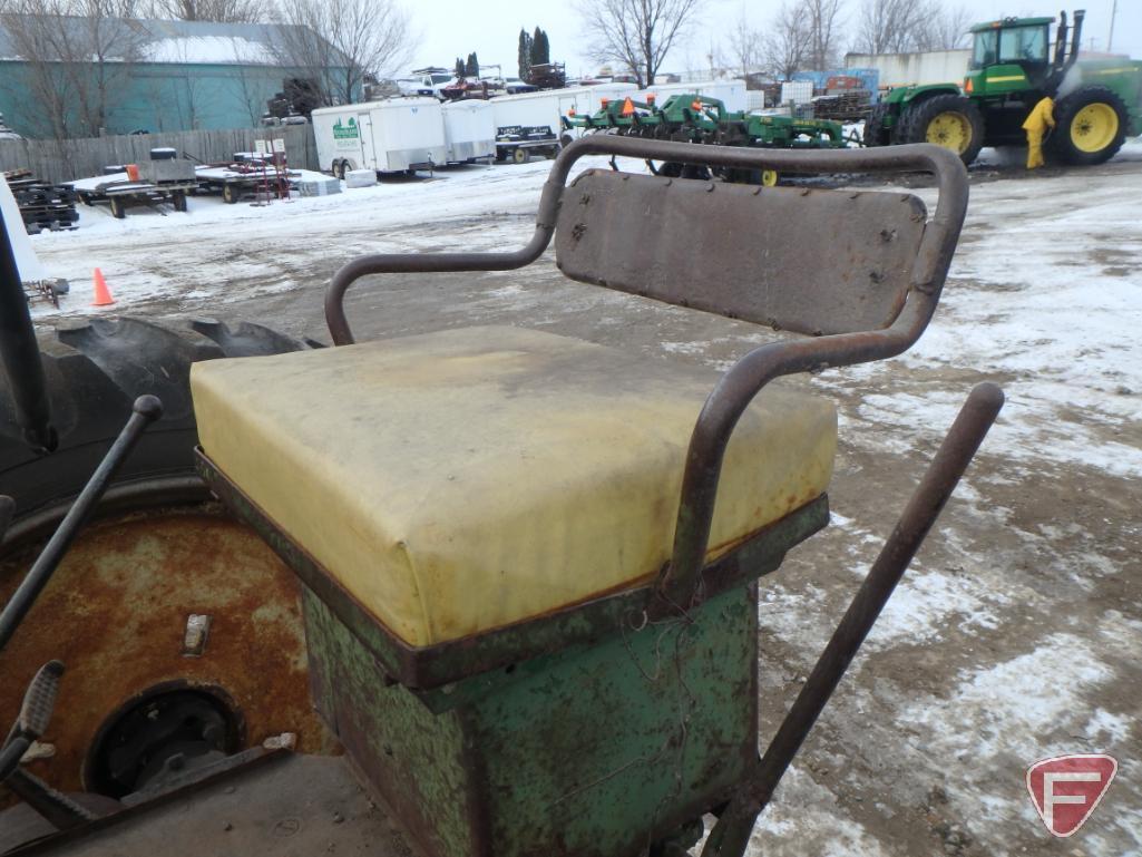 1949 John Deere A tractor sn 612824, narrow front, streamlined, battery seat, roll-o-matic