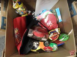 M&M items, tins, mugs, ornaments, travel game, plush toys, dispensers, small toys,