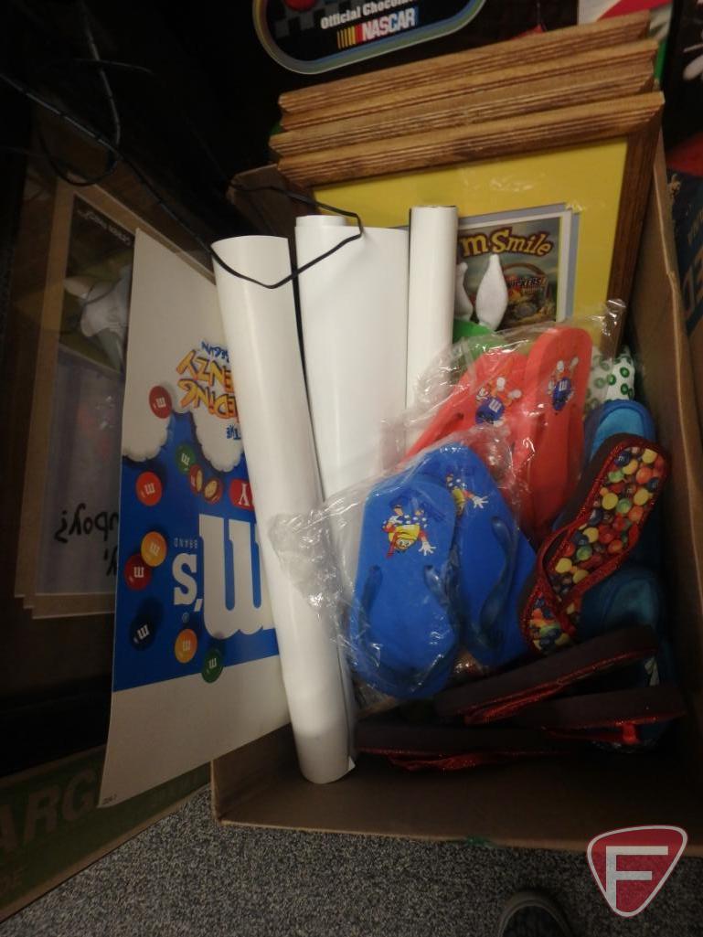 M&M items, flip flops, framed prints, lifesize standup cutout, dispensers, snack jar,