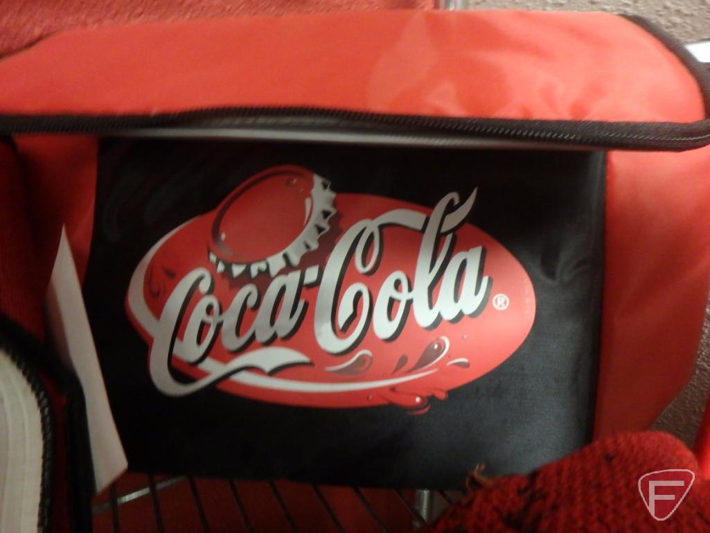 Coca-Cola items, electric train set, throw, soft-sided cooler, plush toys, pewter miniatures,