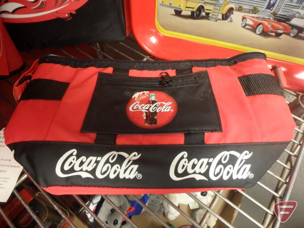 Coca-Cola items, electric train set, throw, soft-sided cooler, plush toys, pewter miniatures,