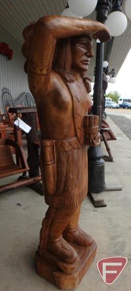 Life-sized carved wood Native American Chief statue