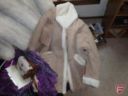 Wilsons Leather suede ladies jacket with matching gloves, Jordache ladies fur coat, size unknown,