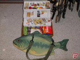 (13) fishing rods, (11) fishing reels, tackle box with tackle, fish shaped bag, Ajay PlayMate golf