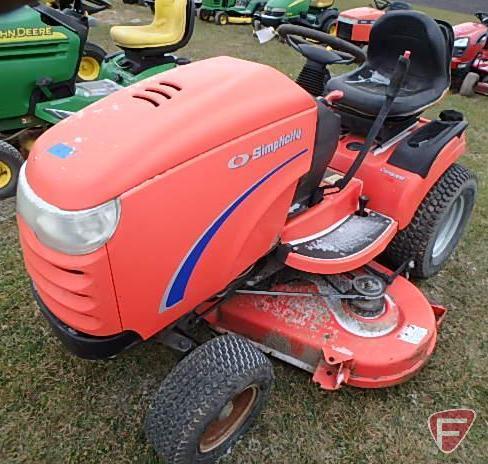 Simplicity Conquest hydro-static lawn tractor, 18 HP, B&S motor, 50" deck, 627 hrs