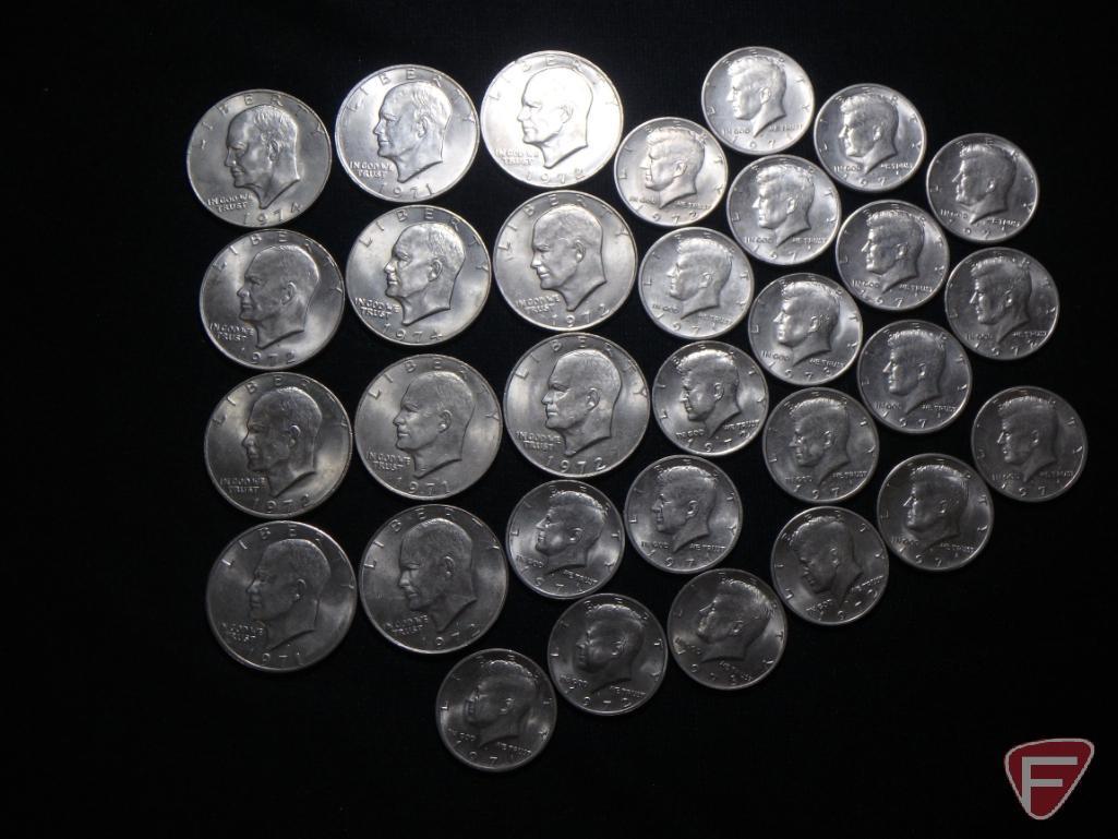 (11) Ike Dollars, Misc. Dates 1971-1978; (20) Kennedy non-silver Half Dollars