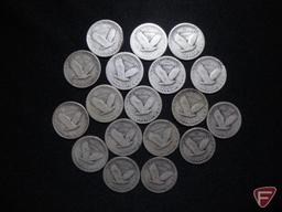 (18) common-date standing liberty quarters, grades G to F
