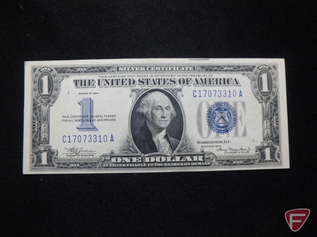 Series of 1934 U.S. $1 Silver Certificate funny back nice XF, really crisp