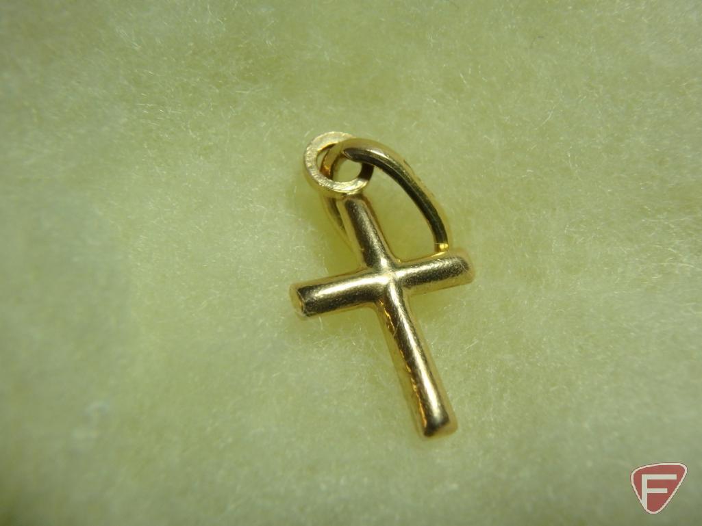 (4) 18K Yellow Gold Pendants: letter "A", letter "D", cross, and scroll