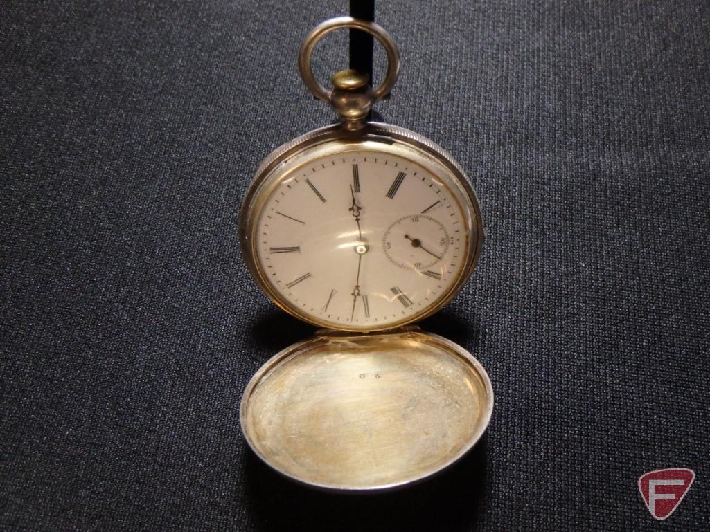 Henry Beguelin Locle Silver key wind movement size 16 pocket watch with key and pouch