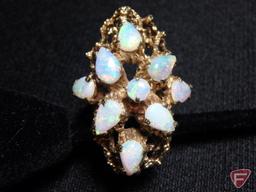 Ladies 14K Yellow Gold Opal fashion ring with center round cabochon 3.5mm opal