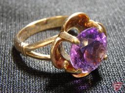 Ladies 14K Yellow Gold birthstone ring with purple amethyst stone