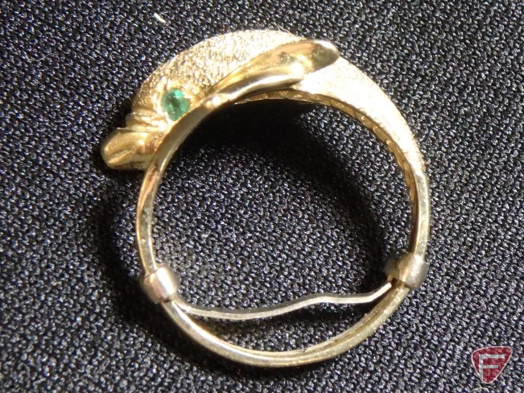 Dolphin 14K Yellow Gold stick pin with Emerald eye