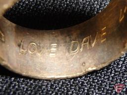 Ladies 14K Yellow Gold 8.5mm domed ring, engraved "Love Dave 4-20-74"