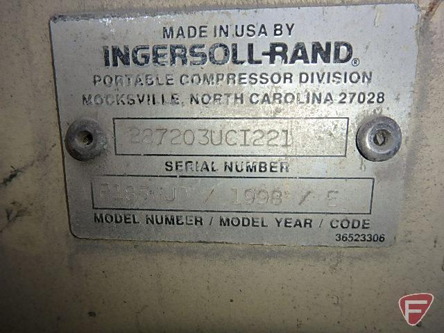 1998 Ingersoll Rand P185WJD portable air compressor, 1354 hours showing, SN: 287203UCI221