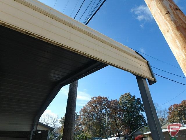 Tri-State carport roof structure, approx. 18'x20'x10'H, top and bottom corner damage