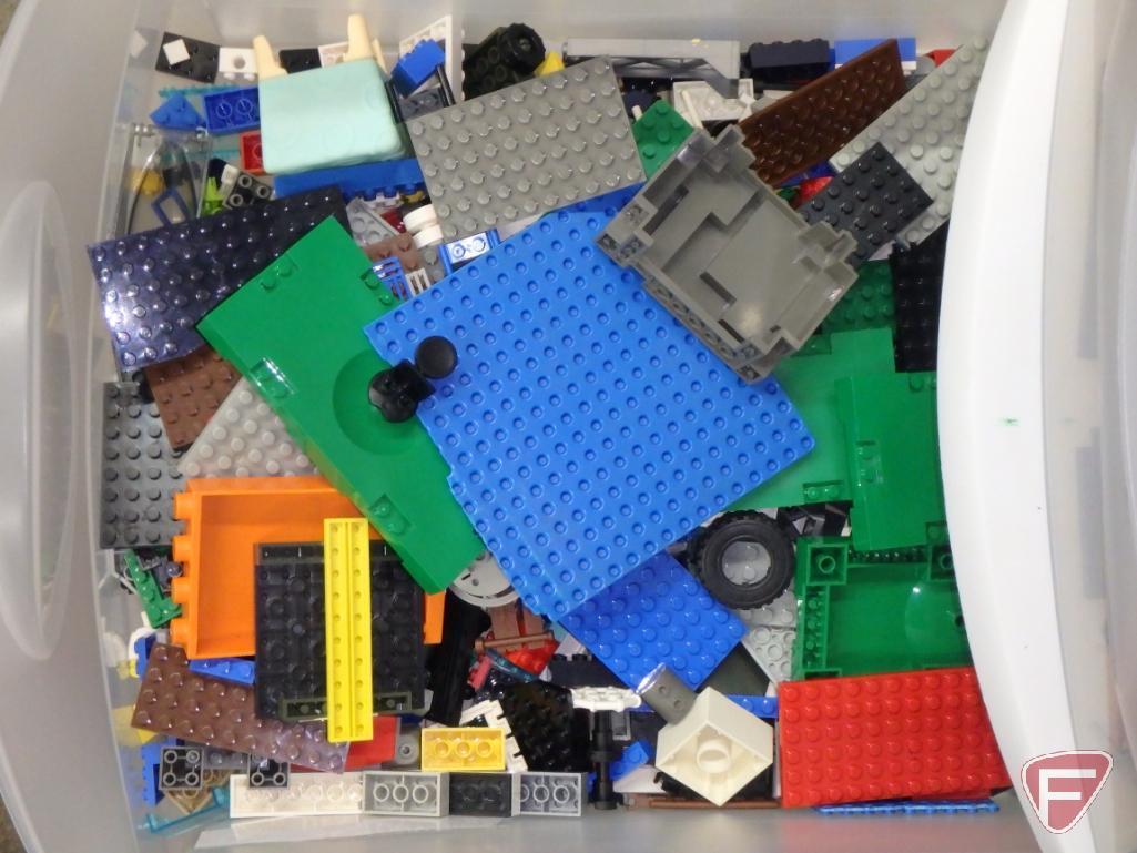 Lego building bricks. Plastic drawers and tote with cover and all contents