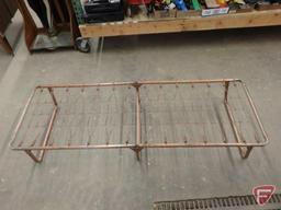 (2) Metal folding cots with pads and (3) shovels