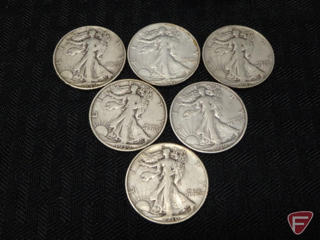 Walking Liberty half dollars, 1939D, VG or better, 1939S, VG or better, 1940, VG,