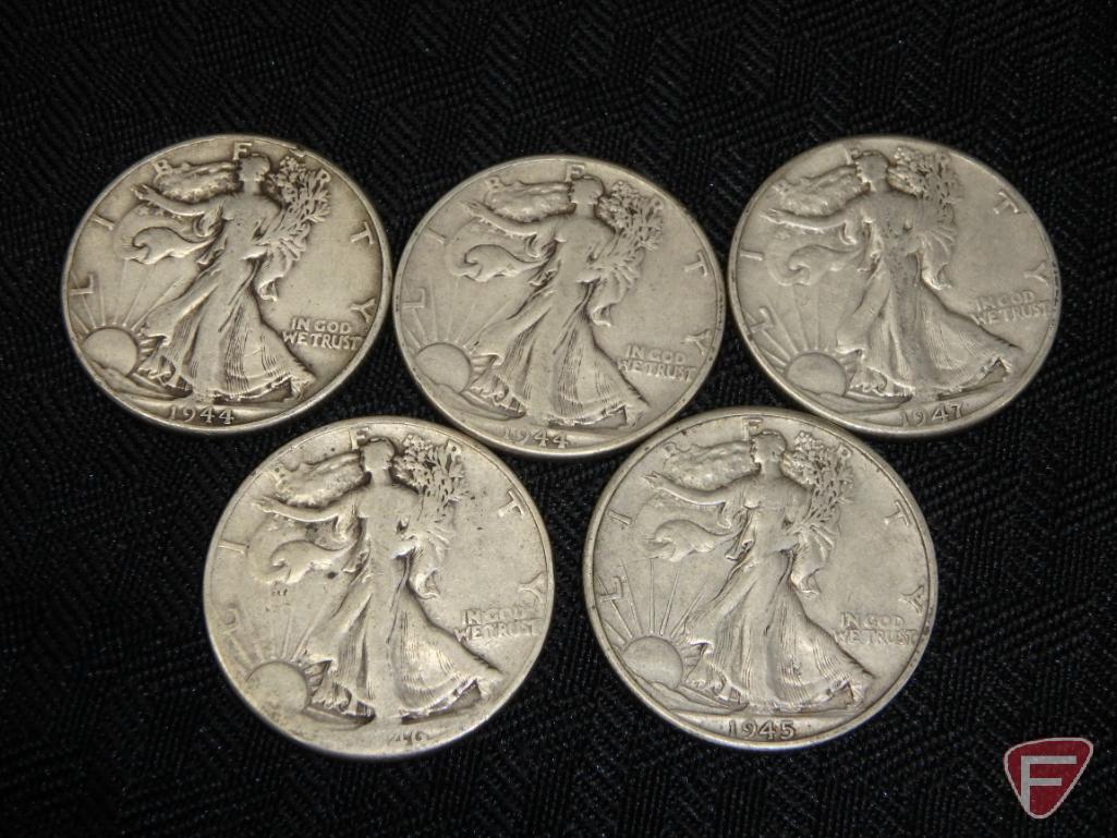 (5) Walking Liberty half dollars, good or better