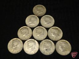 40 percent silver Kennedy half dollars (10) circulated