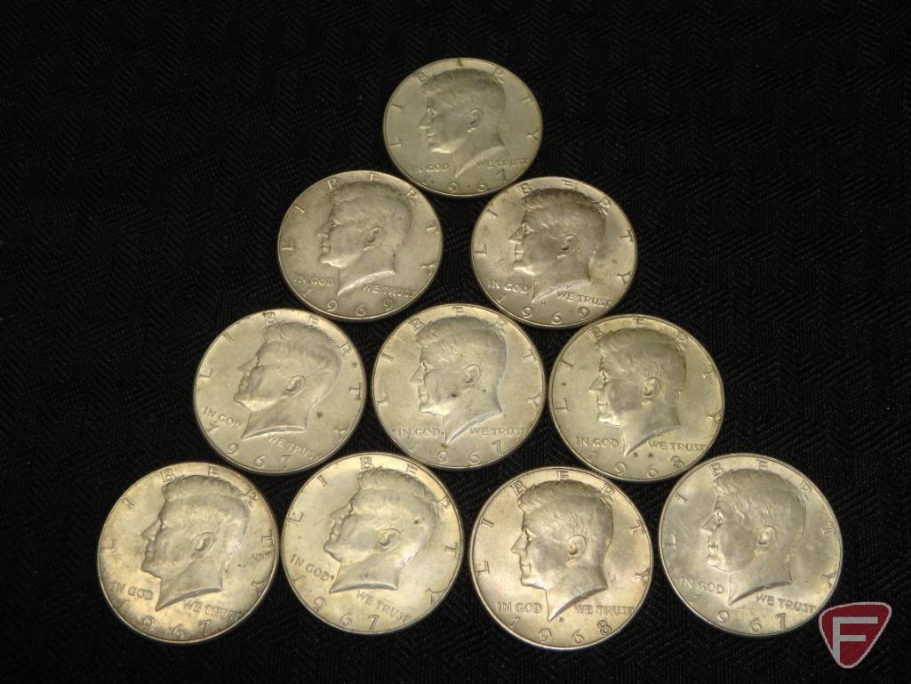 40 percent silver Kennedy half dollars (10) circulated