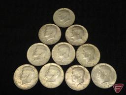 40 percent silver Kennedy half dollars (10) circulated