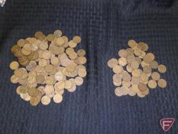 1930s circulated wheat pennies, approx 145, and