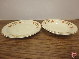 Hall's Superior Quality Dinnerware, Autumn Leaf pattern, gravy boat, teacups and saucers