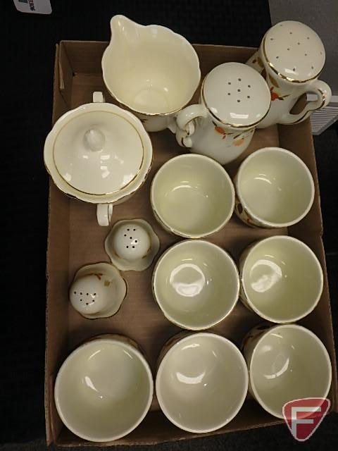 Hall's Superior Quality Dinnerware, Autumn Leaf pattern, cream, sugar, salt and peppers