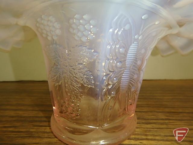 Fenton 8 glass basket and Amason hand painted glass vase