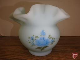 Fenton 8 glass basket and Amason hand painted glass vase