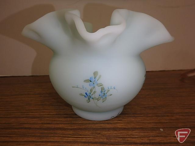 Fenton 8 glass basket and Amason hand painted glass vase