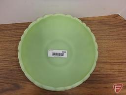 Frosted green glass bowl, flower pattern