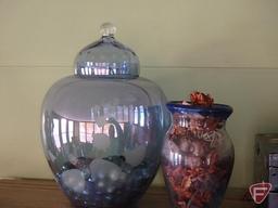 Mirror, kerosene lamp, candy dispenser, jewelry box, clock, covered glass jar, craft marbles,