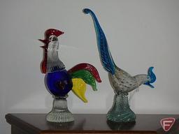 (2) glass chickens/roosters