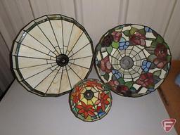 (3) stained glass lamp shades, not matching, 16in, 14in, and 7in. All 3 pieces