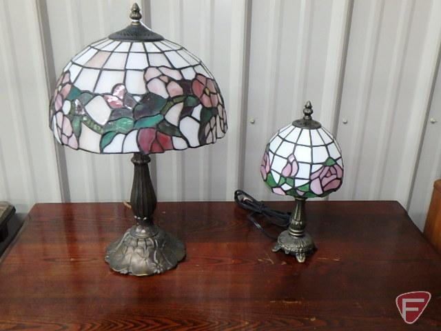 (2) stained glass metal table lamps, tallest is 19inH. Both